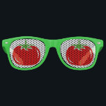 Funny green and red tomato party shades sunglasses<br><div class="desc">Funny green and red tomato party shades sunglasses for collectors and lovers of this healthy vegetable / fruit. Cute food art print design for vegan, vegetarian, chef cook or crazy collection obsession. Custom background colour. Fun fashion gift idea / costume accessory for Halloween. Cool party outfit prop. Unusual novelty item...</div>
