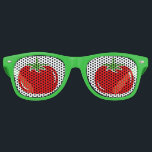 Funny green and red tomato party shades sunglasses<br><div class="desc">Funny green and red tomato party shades sunglasses for collectors and lovers of this healthy vegetable / fruit. Cute food art print design for vegan, vegetarian, chef cook or crazy collection obsession. Custom background colour. Fun fashion gift idea / costume accessory for Halloween. Cool party outfit prop. Unusual novelty item...</div>