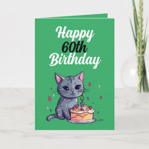 Funny Green and White Cat Husband 60th Birthday Card