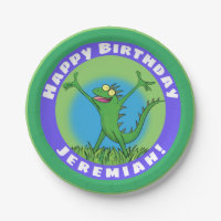 Funny green animated iguana lizard birthday