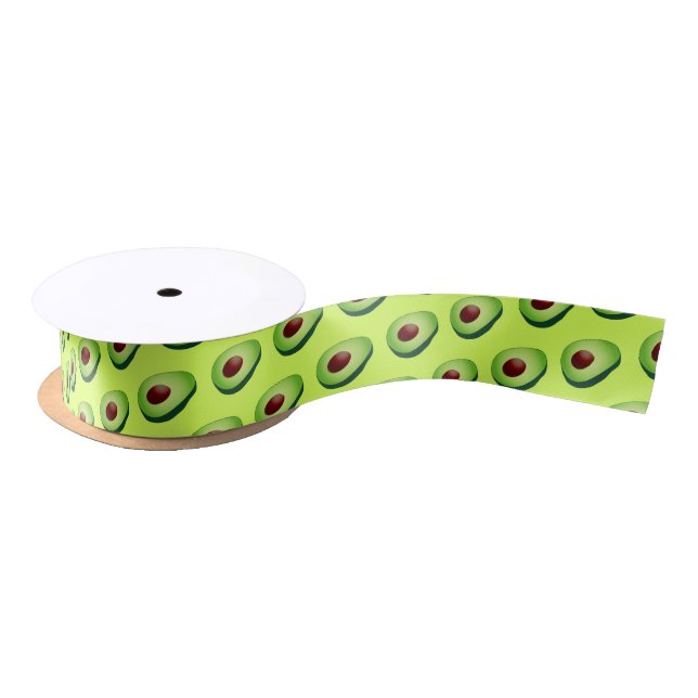 Funny green avocado fruit pattern gift ribbon satin ribbon (Spool)