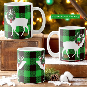 Funny Green Buffalo Plaid Elk Pooh Wreath  Coffee Mug