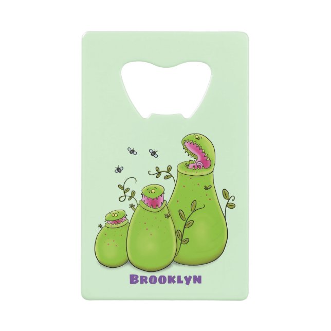 Funny green carnivorous pitcher plants cartoon (Front)