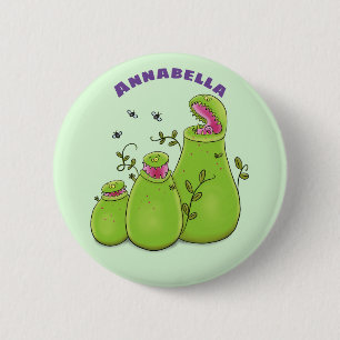 Funny green carnivorous pitcher plants cartoon 6 cm round badge
