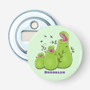 Funny green carnivorous pitcher plants cartoon bottle opener