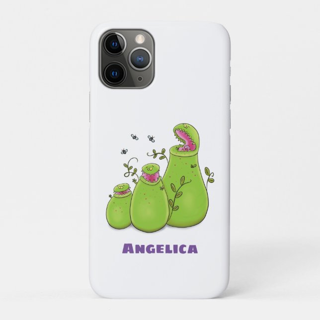 Funny green carnivorous pitcher plants cartoon  Case-Mate iPhone case (Back)