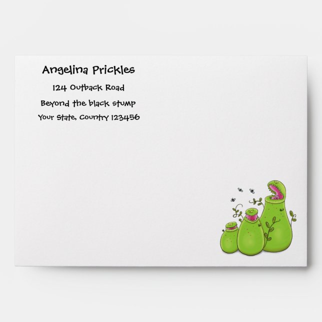 Funny green carnivorous pitcher plants cartoon envelope (Front)