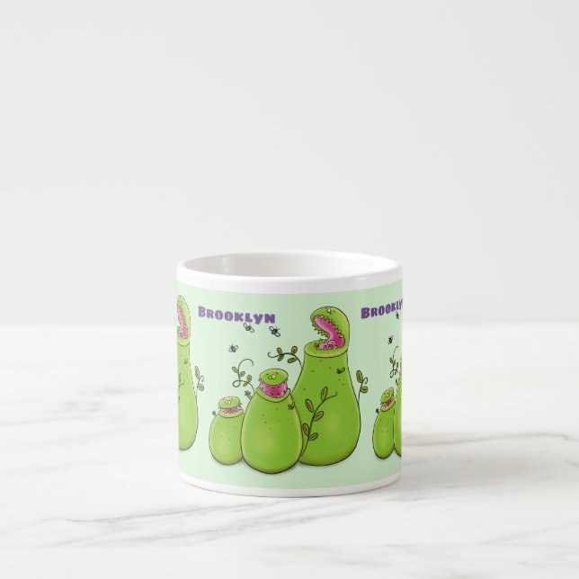 Funny green carnivorous pitcher plants cartoon espresso cup (Front)