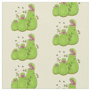 Funny green carnivorous pitcher plants cartoon fabric