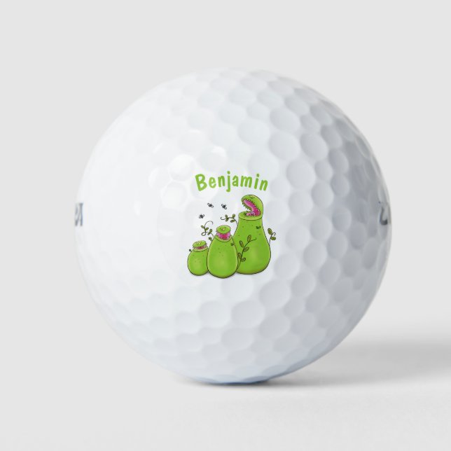 Funny green carnivorous pitcher plants cartoon golf balls (Front)