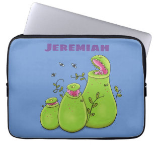 Funny green carnivorous pitcher plants cartoon laptop sleeve