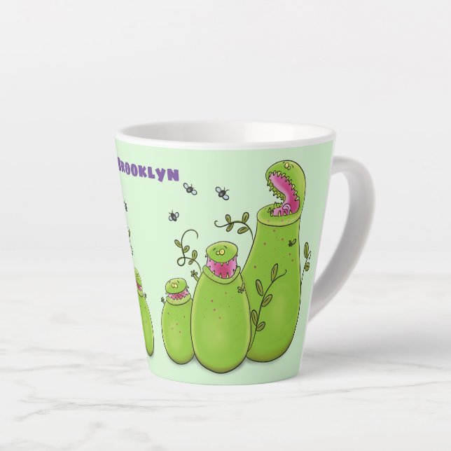 Funny green carnivorous pitcher plants cartoon latte mug (Right Angle)