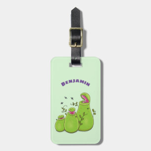 Funny green carnivorous pitcher plants cartoon luggage tag