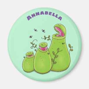 Funny green carnivorous pitcher plants cartoon magnet