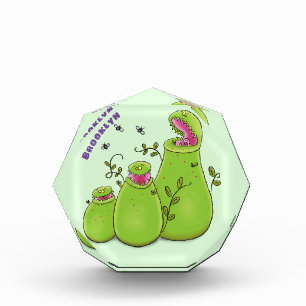 Funny green carnivorous pitcher plants cartoon photo block