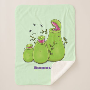 Funny green carnivorous pitcher plants cartoon sherpa blanket