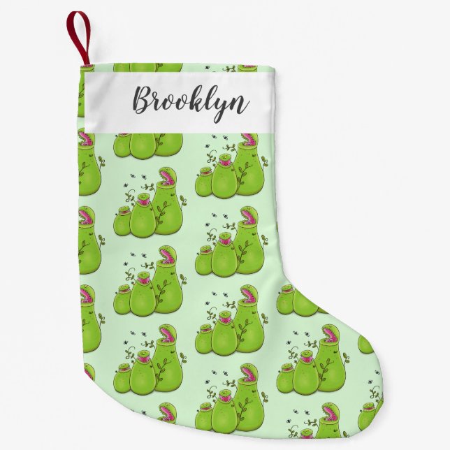 Funny green carnivorous pitcher plants cartoon small christmas stocking (Front)