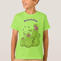 Funny green carnivorous pitcher plants cartoon