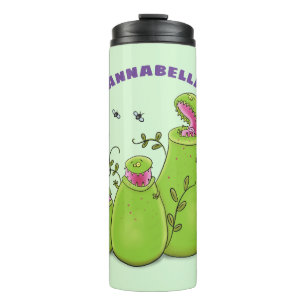 Funny green carnivorous pitcher plants cartoon thermal tumbler