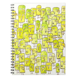 Funny Green Cartoon Birds Birthday Notebook