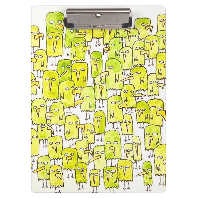 Funny Green Cartoon Birds Clipboard (Front)