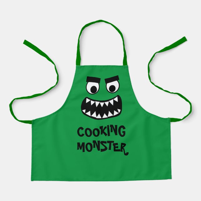 Funny green cooking monster baking apron for kids (Front)