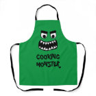 Funny green cooking monster baking apron for kids