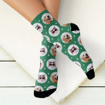 Funny Green Custom 2 Pet Photo Paw Print Socks<br><div class="desc">Festive and fun,  these green custom socks feature two pet photos in round frames with white paw prints on a cheerful green background. Upload your dog or cat photos for a personalised gift perfect for the holidays,  Christmas stockings,  or any pet lover's birthday. Background colour can be modified.</div>