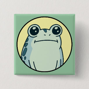 Funny Green Deadpan Frog Toad  15 Cm Square Badge