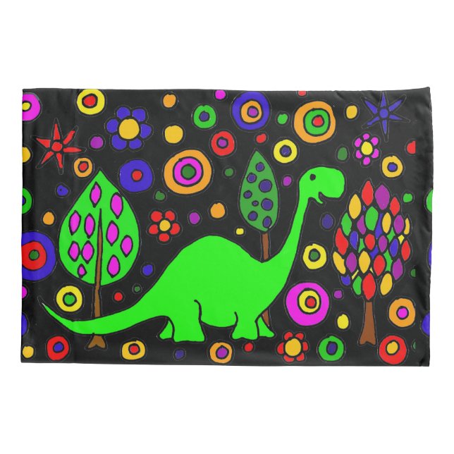 Funny Green Dinosaur Abstract Pillowcase (Back)