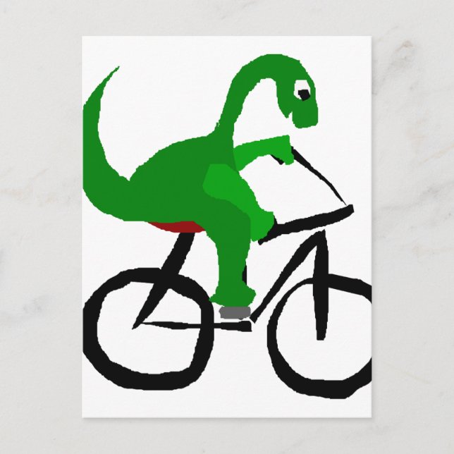 Funny Green Dinosaur Riding Bicycle Postcard (Front)