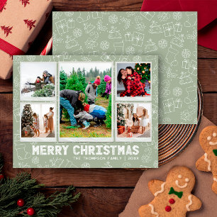 Funny Green Doodle Christmas 5 Photo Holiday Card