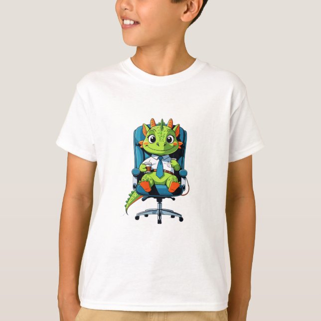 Funny Green Dragon Cartoon Kids T-Shirt (Front)