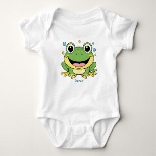 Funny Green Frog animal wildlife cartoon Birthday Baby Bodysuit