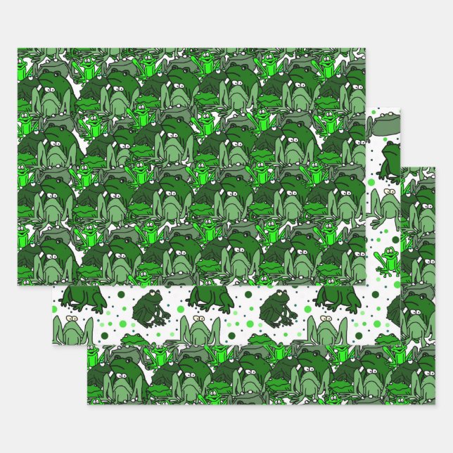 Funny Green Frog Cartoon Gift Wrap Set (Set)