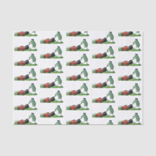 Funny green frog mowing lawn cartoon tissue paper