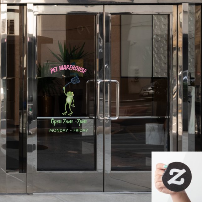 Funny green frog swatting fly cartoon  (Office Door)