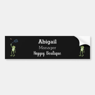 Funny green frog swatting fly cartoon bumper sticker