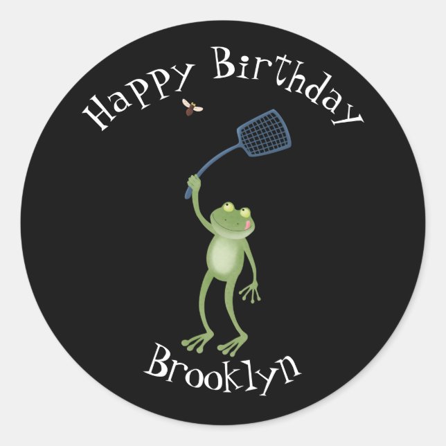 Funny green frog swatting fly cartoon   classic ro classic round sticker (Front)