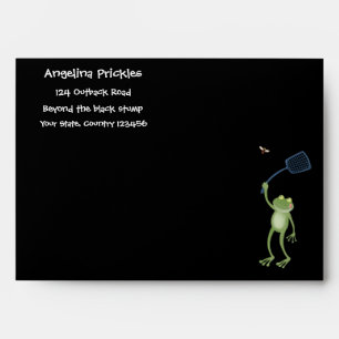 Funny green frog swatting fly cartoon  envelope