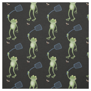 Funny green frog swatting fly cartoon fabric