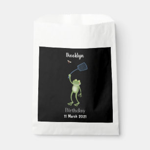 Funny green frog swatting fly cartoon favour bags