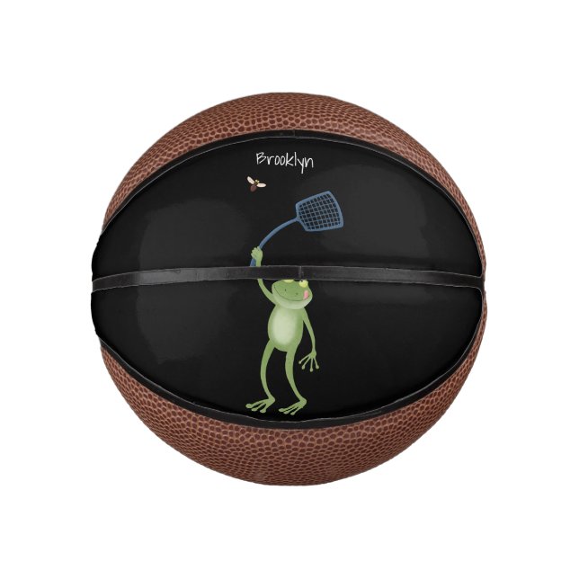 Funny green frog swatting fly cartoon  mini basketball (Front)