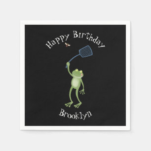 Funny green frog swatting fly cartoon  napkin
