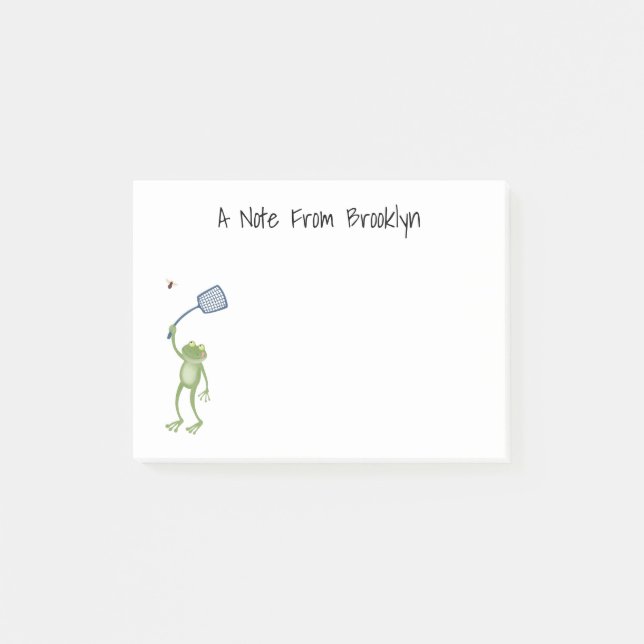 Funny green frog swatting fly cartoon  post-it notes (Front)