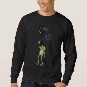 Funny green frog swatting fly cartoon sweatshirt