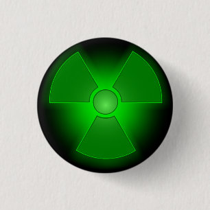 Funny green glowing radioactivity symbol 3 cm round badge