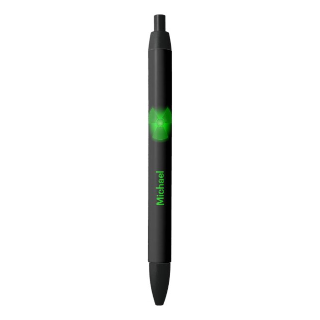 Funny green glowing radioactivity symbol black ink pen (Front Vertical)