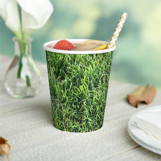 Funny green grass real photo texture pattern fun paper cups (Insitu)
