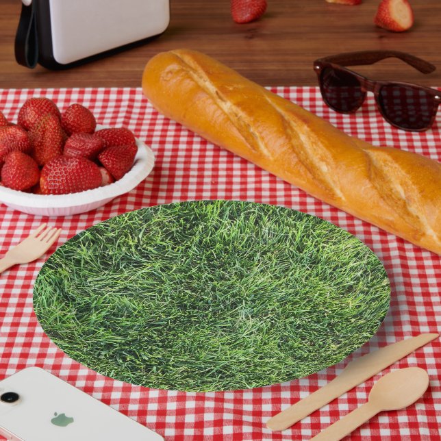 Funny green grass real photo texture pattern fun paper plate (Picnic)